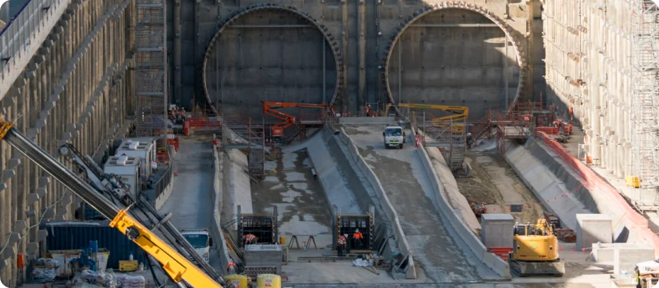 Twin tunnel portals under construction on the North East Link project