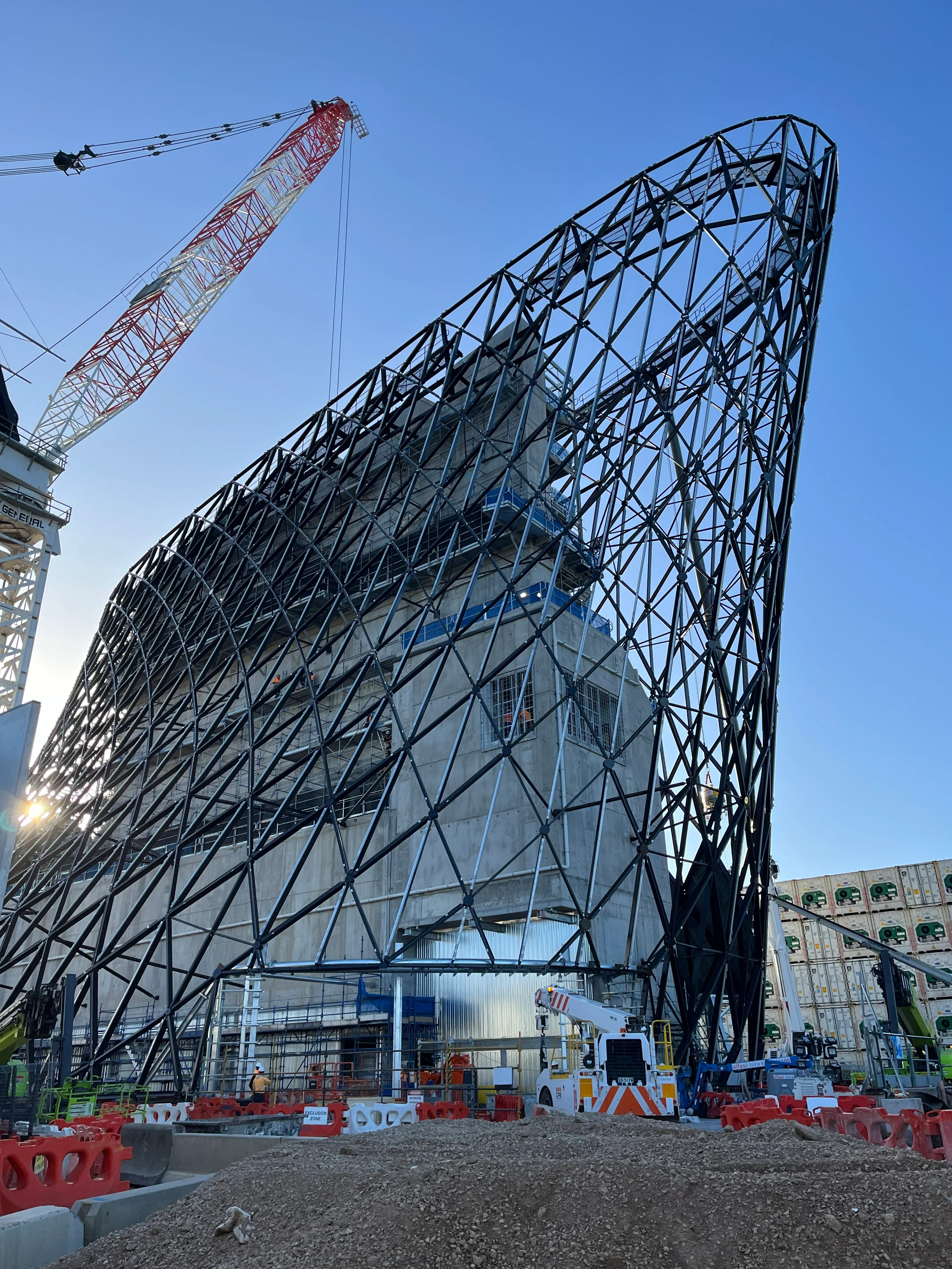 Steel lattice portal canopy under construction on the West Gate Tunnel Project